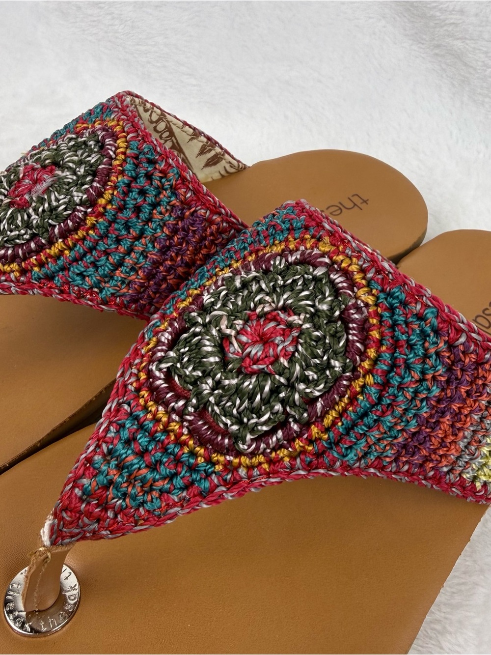 The Sak Shana Thong Sandals Womens 7 Crochet Boho Gypsy Stripe Beachwear - Picture 3 of 15